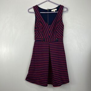 Monteau Red and Blue Striped Fit and Flare Dress